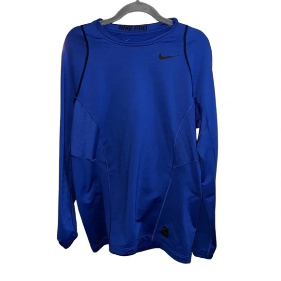 Nike Pro Hyperwarm Blue Fitted Long Sleeve Shirt Size Medium - Picture 5 of 6